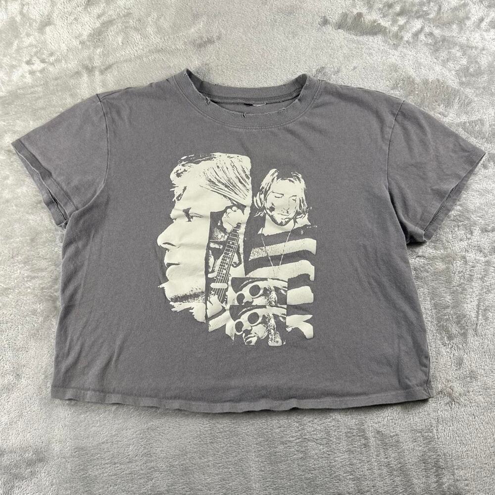 H&M Kurt Cobain Crop Top Women’s Medium Large Gray Nirvana Graphic Distressed